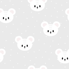 Seamless pattern with cute cartoon white mouses for kids. Hand drawn background with animals. Abstract art print