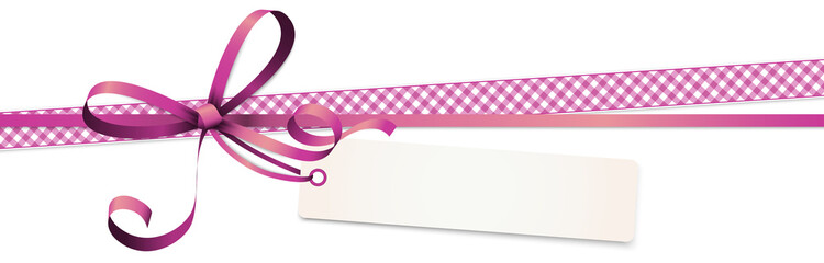 pink colored ribbon bow with hang tag