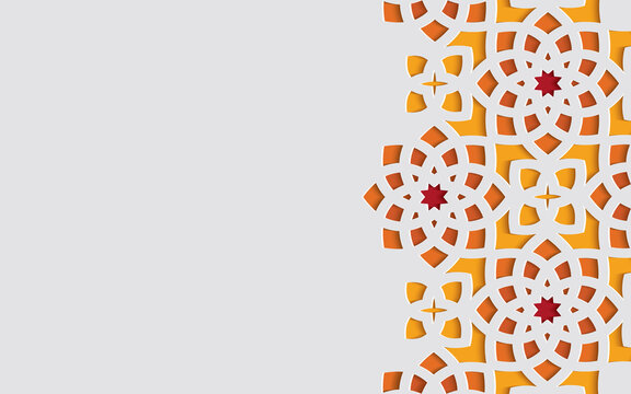 Color ornamental patterned stone relief in arabic architectural style of islamic mosque,greeting card for Ramadan Kareem