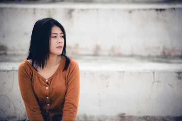 Asian woman sad from love,She worry because stress from boyfriend,Heartbreak woman concept