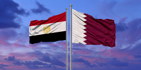 Two states flags of Qatar and Egypt. High quality business background.