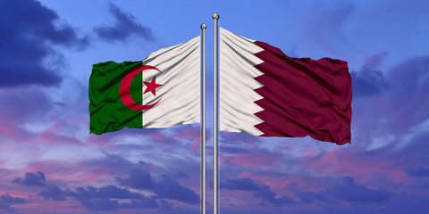 Algeria and Qatar two flags on flagpoles and blue sky