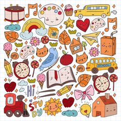 Vector pattern with school icons. Internet education, e-learning. Digital technology.