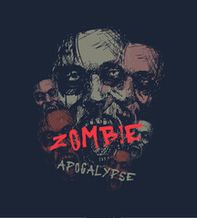 Zombie apocalypse. Zombie head. Hand drawn vector illustration