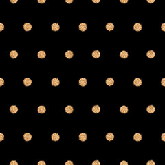Seamless pattern with golden textured dots on black background. Vector illustration