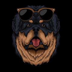 Fototapeta premium Tibetan mastiff eyeglasses retro vector illustration