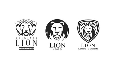 Lion Logo or Logotype Design as Graphic Mark and Emblem Vector Set