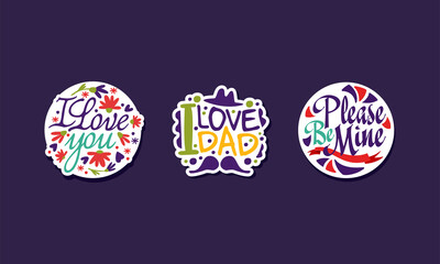 Love Lettering Sticker and Badges with Flowers Vector Set