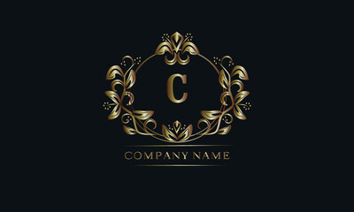 Vintage bronze logo with the letter C. Elegant monogram, business sign, identity for a hotel, restaurant, jewelry.