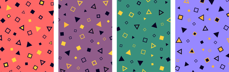 Abstract geometric colorful background set. Soft colors abstract vector design. Trendy vector creative geometric icons, funky wallpaper design set