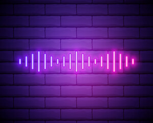 Neon composition of Digital sound wave. Vector abstract illustration of neon Music wave shape. Wavy motion glowing line, pulsating audio track. Isolated outline icon, symbol. 