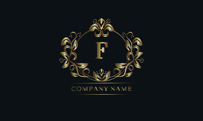 Vintage bronze logo with the letter F. Elegant monogram, business sign, identity for a hotel, restaurant, jewelry.
