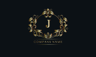 Vintage bronze logo with the letter J. Elegant monogram, business sign, identity for a hotel, restaurant, jewelry.