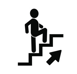 Man climbing stairs icon on white background