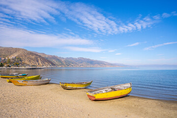 Fototapeta na wymiar Fishing boats at Pogradec, Lake Ohrid
