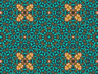 Geometric Seamless Ornament Abstract Pattern Gold Yellow, Green, Black, and Blue, For print and Background. Geometric Tiles Digital Paper.