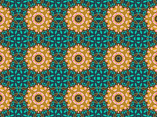 Geometric Seamless Ornament Abstract Pattern Gold Yellow, Green, Black, and Blue, For print and Background. Geometric Tiles Digital Paper.