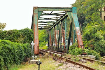 Old rusty metal railway bridge 