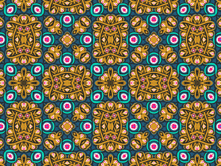 Geometric Seamless Ornament Abstract Pattern Gold Yellow, Green, Black, and Blue, For print and Background. Geometric Tiles Digital Paper.