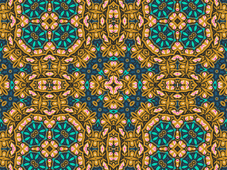 Geometric Tiles Digital Paper, Geometric Seamless Ornament Abstract Pattern Gold Yellow, Green, Black, and Blue, For print and Background.