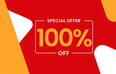 100% OFF Sale Discount Banner. Discount offer price tag. 100% OFF Special offer