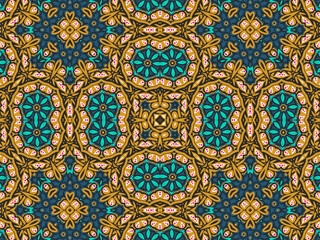 Geometric Tiles Digital Paper, Geometric Seamless Ornament Abstract Pattern Gold Yellow, Green, Black, and Blue, For print and Background.