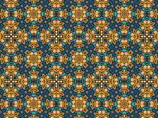 Geometric Tiles Digital Paper, Geometric Seamless Ornament Abstract Pattern Gold Yellow, Green, Black, and Blue, For print and Background.