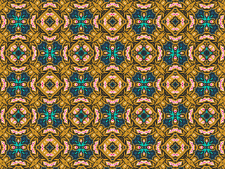 Geometric Tiles Digital Paper, Geometric Seamless Ornament Abstract Pattern Gold Yellow, Green, Black, and Blue, For print and Background.