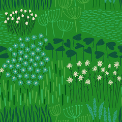 Rustic seamless pattern with wildflowers.