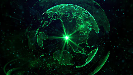 Digital green planet of Earth, 3D animation