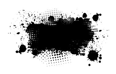 Black blot with splashes. Vector illustration - obrazy, fototapety, plakaty