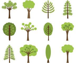 Fototapeta premium Set of green tree vector illustration