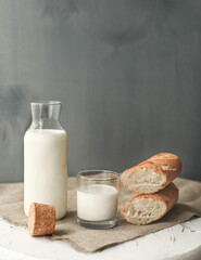 Milk with fresh white baguette