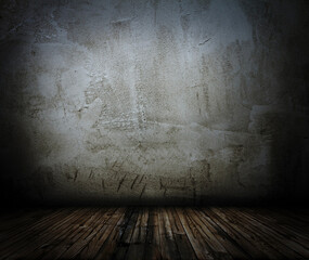 Empty Old Wall Texture with wooden floor, Grungy wooden floor and old wall texture grunge background, Abstract Web Banner. Copy Space.