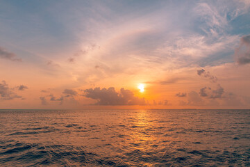 Relaxing seascape with wide horizon of the sky and the sea. Colorful twilight dusk sunset sunrise water seascape horizon abstract background view. Panoramic view of the calm sea.