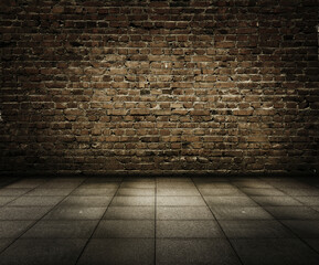 Empty Old Brick Wall Texture. Painted Distressed Wall Surface. Grungy Wide Brick wall. old wall texture grunge background, Abstract Web Banner. Copy Space.