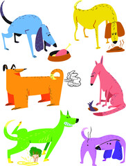 Cute cartoon set with dogs. Vector illustration with pets. Colorful funny animal characters in childlike style. Collection with cheerful dogs - 421096380