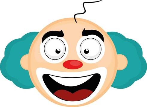 Vector illustration of a cartoon clown's head with a happy expression