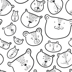 Cute bears seamless pattern.. Background with Teddy bear in doodle sketchy style. Vector illustration with funny wild animals in line art artistic style. Design for surfaces, textile, wrapping paper - 421096535