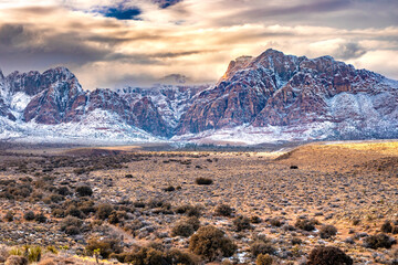 Snowy Winter in Red Rock Canyon Las Vegas Nevada United States of America