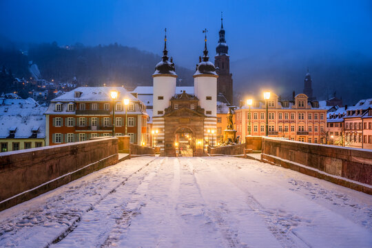 Heidelberg Old Bridge in winter, Baden-Wuerttemberg, Germany