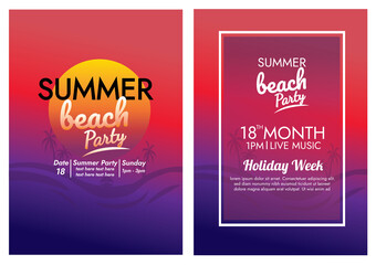 summer beach sunset paradise poster and elements