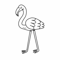 Flamingo in simple black and white doodle style isolated on white background. Vector hand drawn doodle illustration.