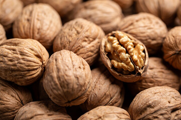 Whole Walnut closeup. Nuts background