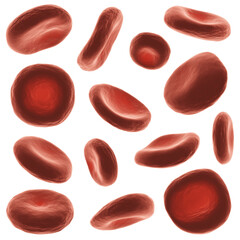 Red blood cells with high detailed surface . Set of different view and shape . White isolated background . 3D rendering .