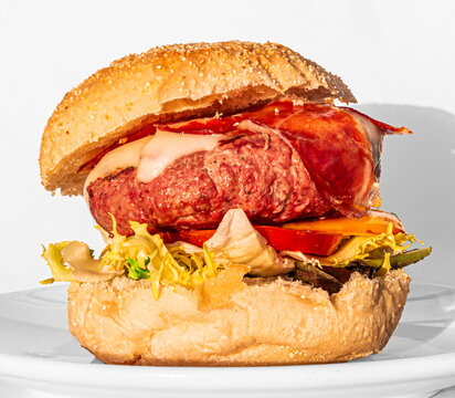 fresh tasty burger on white background