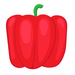 Red sweet pepper, vector cartoon flat pattern, sticker icon. Vegetable for vegetarian food.