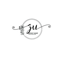 ZU beautiful Initial handwriting logo template