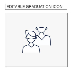 Junior line icon. Younger student. Freshman, first-year student. Protection from other people. Training. Professional development. Graduation concept.Isolated vector illustration.Editable stroke