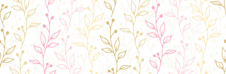 Berry bush twigs botanical vector seamless background. Vintage floral graphic design. Wild plants leaves and buds illustration. Berry bush branches home style seamless background